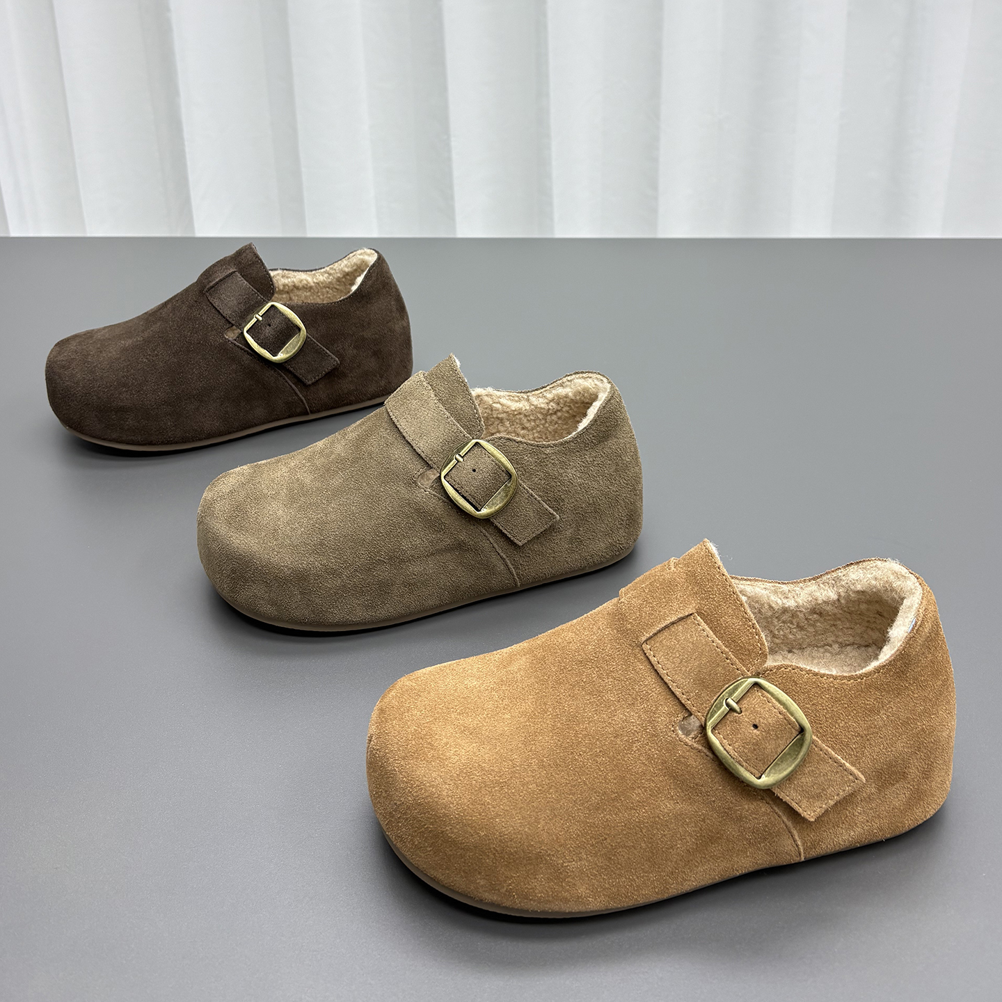 真皮羊毛加绒勃肯鞋女2025冬季新款圆头内增高厚底加厚保暖棉鞋潮主图