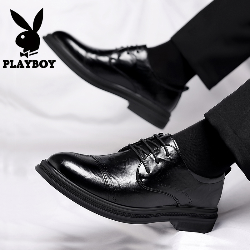 花花公子皮鞋男冬季商务正装男士真皮大码增高加绒保暖新郎结婚鞋主图