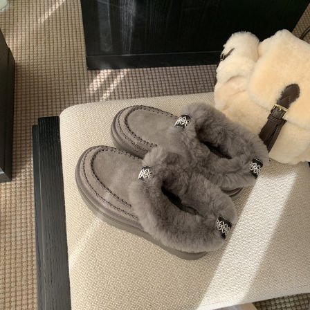 葡萄妈studiolee 增高4cm~ 民族风织带保暖厚底毛毛短筒雪地靴