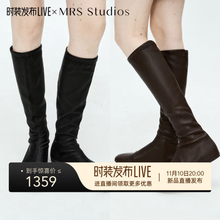 MRS Studios 简约时髦  进口柔韧弹力羊皮 百搭高筒靴袜靴瘦瘦靴