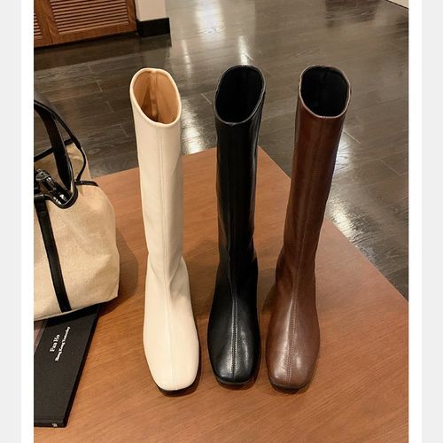 葡萄妈同款内增高4cm圆头百搭平底柔软瘦瘦靴中筒骑士长靴女主图