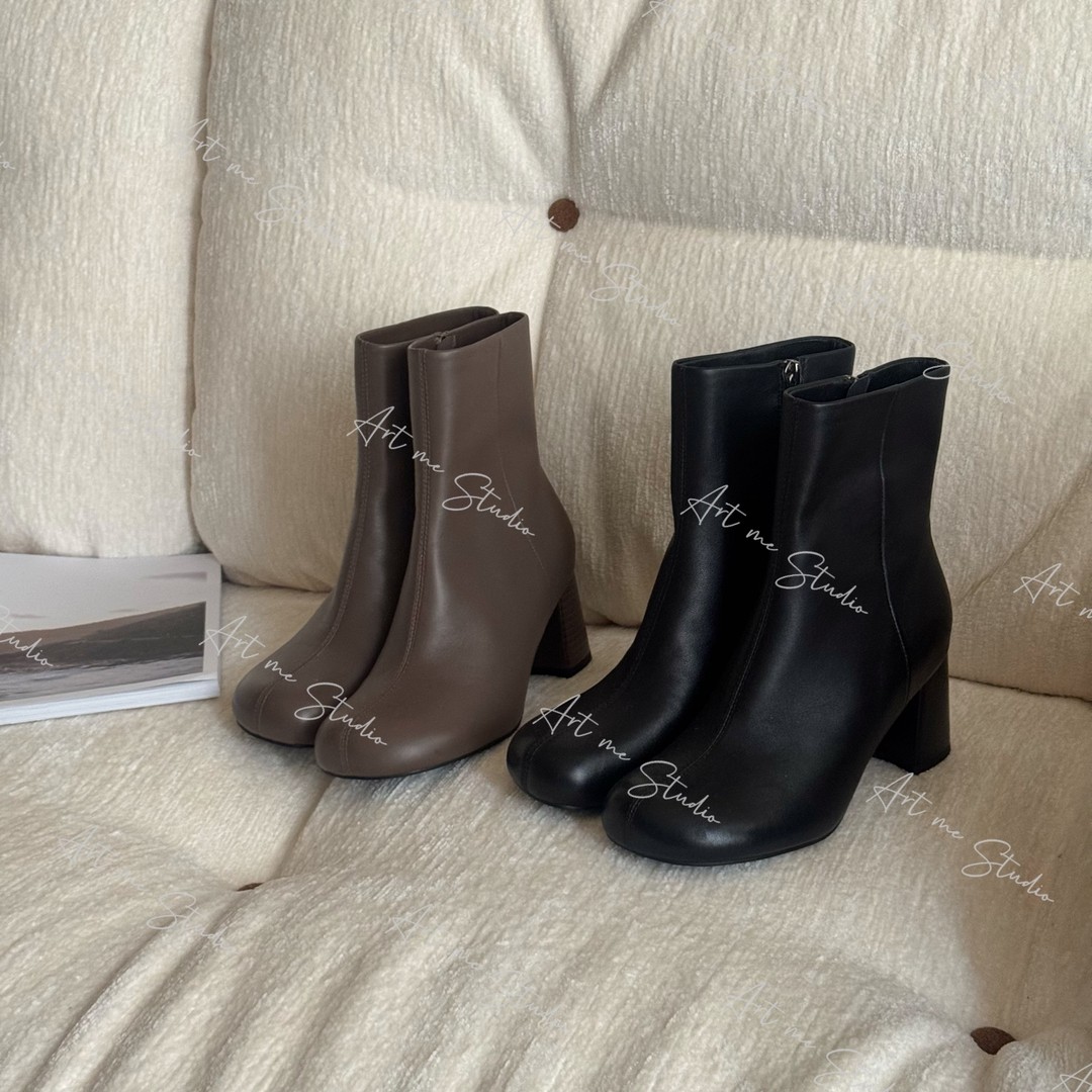 【ART ME】羊皮版秋冬复古美拉德高跟马丁靴w24545主图