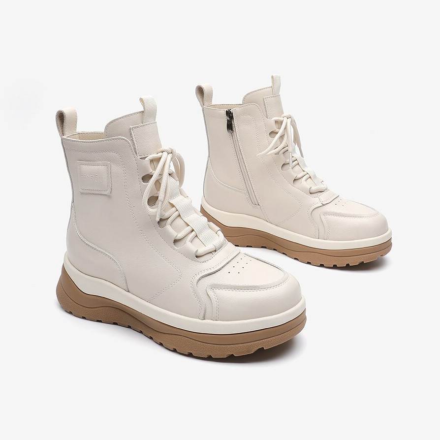 2025冬季新款羊皮毛一体马丁靴短筒系带厚底侧拉链防滑休闲鞋123Y主图