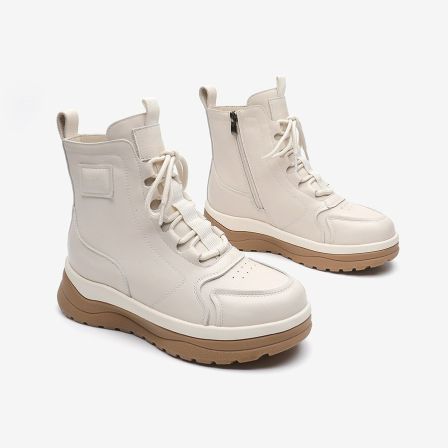 2025冬季新款羊皮毛一体马丁靴短筒系带厚底侧拉链防滑休闲鞋123Y