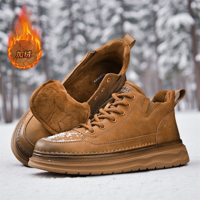 YEARCON/意尔康男鞋加绒秋季新款复古百搭休闲厚底防滑耐磨马丁靴主图