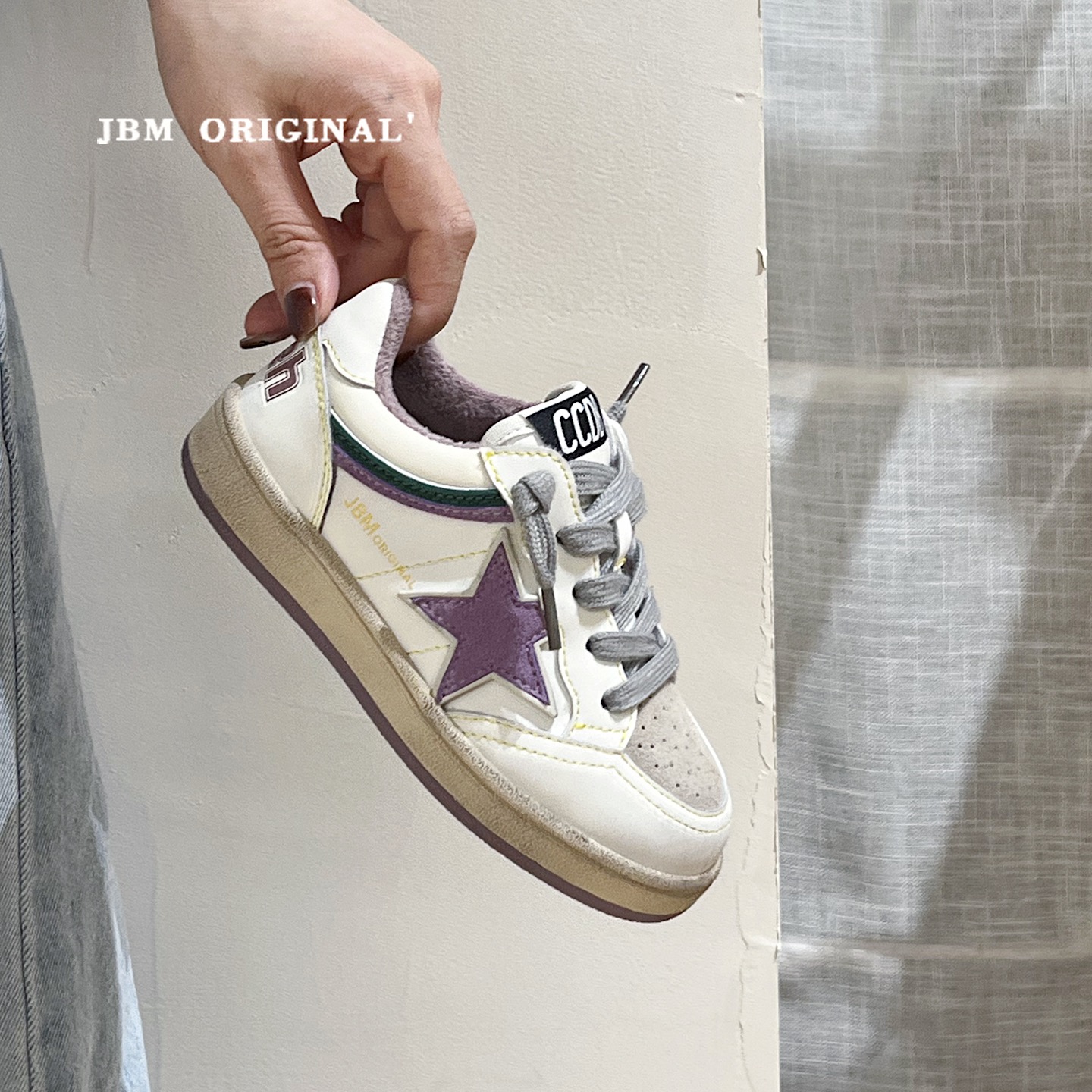 JBM 冬季儿童加绒星星板鞋男女中大童复古做旧休闲百搭运动德训鞋主图