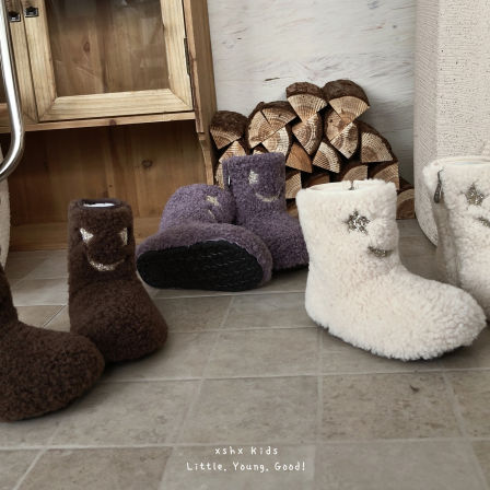 怪诞毛毛靴明星同款女童棉靴星星高帮保暖男童棉鞋儿童雪地靴小童