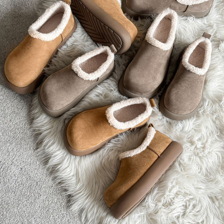 桑坡雪地靴男女棉鞋冬季新款全包小土豆厚底博肯鞋加绒加厚穆勒鞋