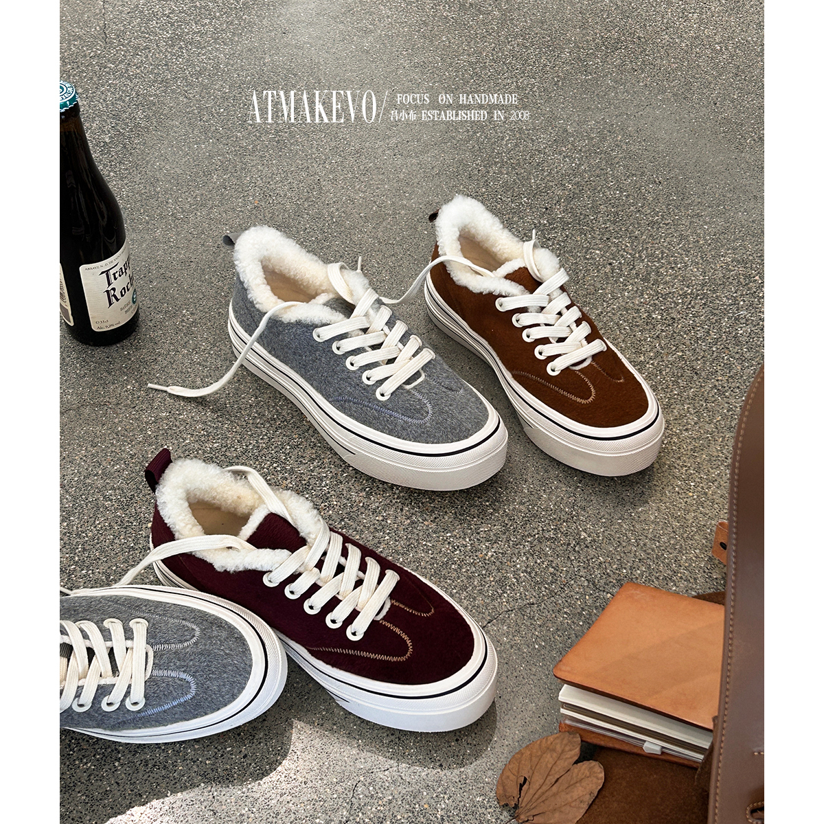 吕小布 | 小香风毛毛款板鞋 冬季加绒加厚保暖羊羔毛厚底休闲鞋女主图