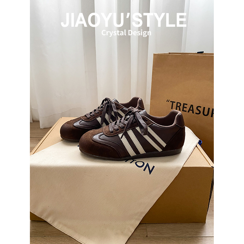 真皮~骄屿复古美拉德棕色内增高德训鞋女2025新款休闲运动阿甘鞋主图