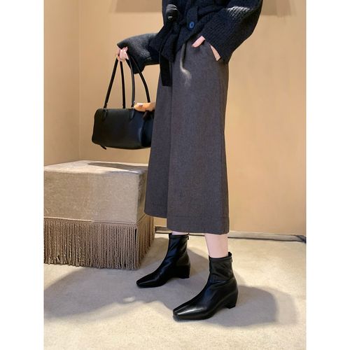 【限时200双】葡萄妈studiolee 增高6cm 方头绒里后拉链瘦瘦短靴女主图