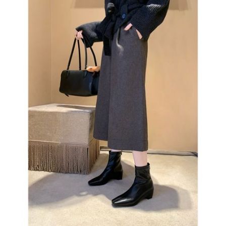 【限时200双】葡萄妈studiolee 增高6cm 方头绒里后拉链瘦瘦短靴女