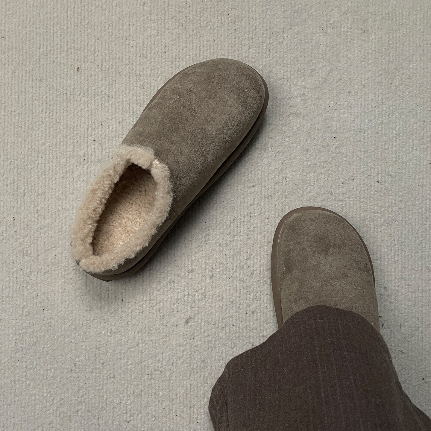 冬季加绒雪地棉靴勃肯全包懒人半拖鞋男女穆勒户外休闲情侣毛毛鞋主图