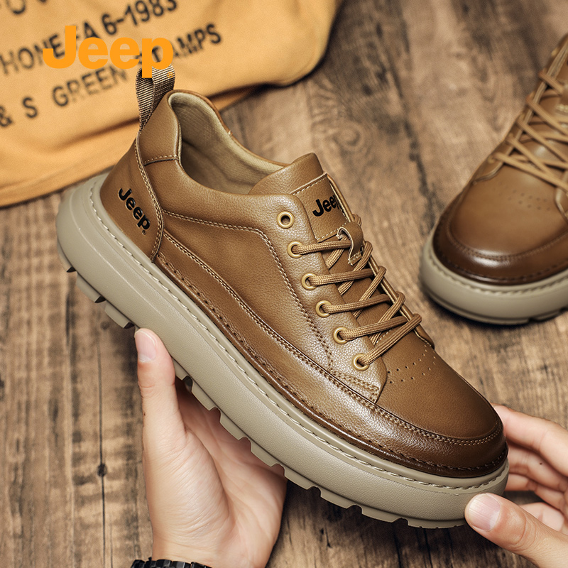jeep男鞋秋冬新款休闲板鞋男士软底爸爸皮鞋户外厚底增高工装鞋子主图