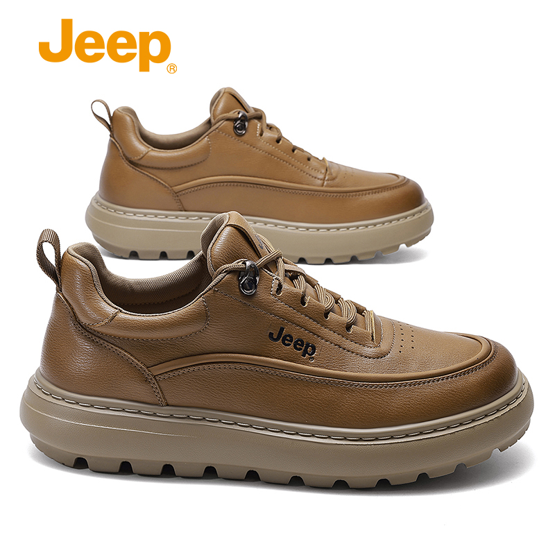jeep男鞋2025新款商务休闲鞋男真皮百搭软底英伦男士鞋子运动皮鞋主图