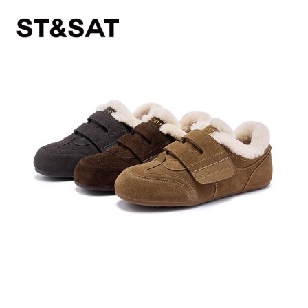 星期六复古魔术贴加绒德训鞋女2025冬季新款保暖舒适时尚休闲鞋