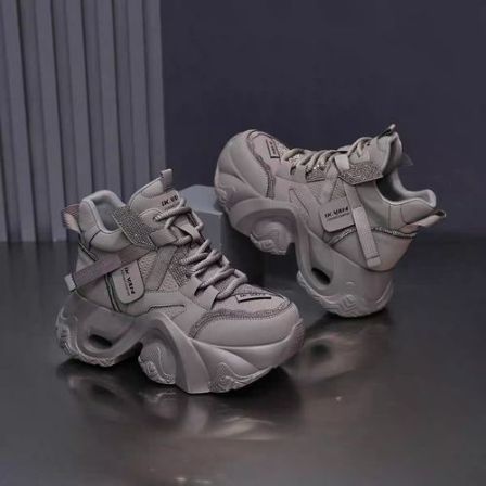 厚底老爹鞋女2025新款小个子增高运动鞋时尚百搭秋冬加绒高帮增高