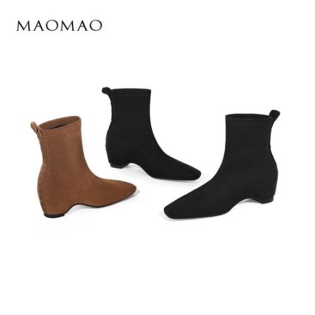 【跟高4cm】2025年秋冬新款纯色内增高靴套筒简约气质百搭女