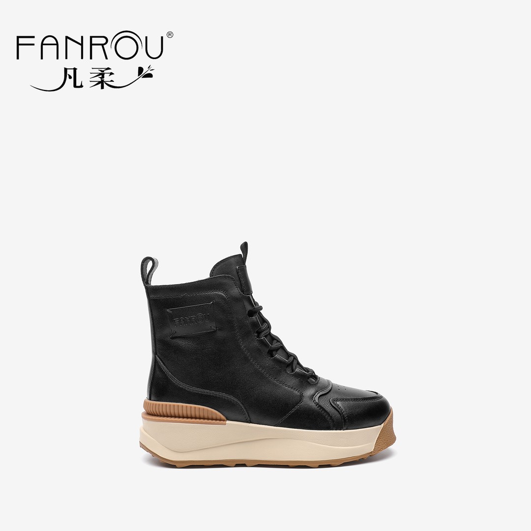 【安雅夫妇推荐】凡柔冬季真皮加绒加厚百搭增高时尚羊毛休闲雪地靴主图