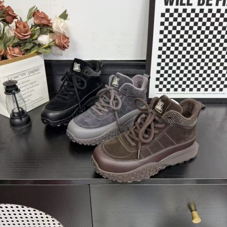 冬季新款时尚休闲女鞋潮流高帮棉鞋潮鞋厚底防滑冷粘7012-6//HMT