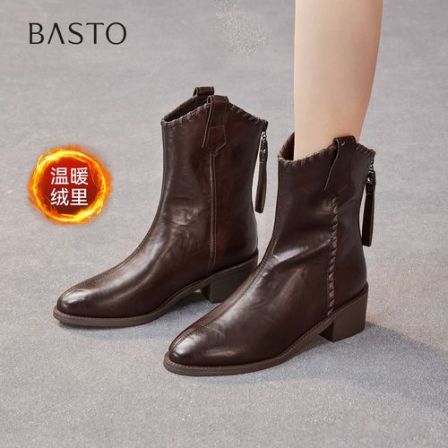 百思图2025冬季新款商场同款时装靴时尚潮流粗跟女中靴F3013DZ5