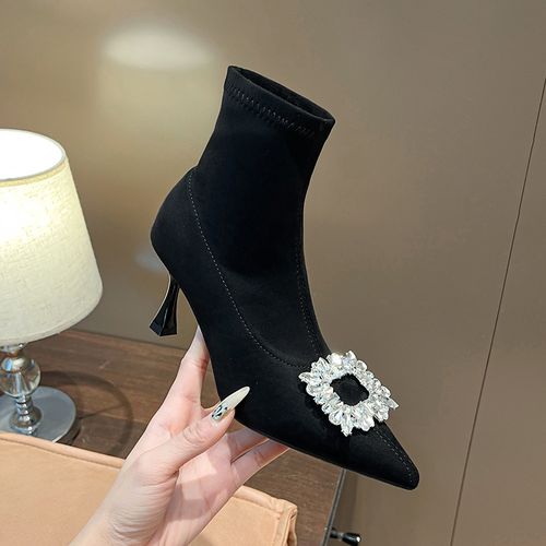 2025流行小短靴时髦洋气又高级感百搭高跟尖头细跟小个子瘦瘦靴女主图