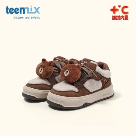 Teenmix/天美意拼色时尚休闲鞋系带圆头修面皮透气冬季厚款深口