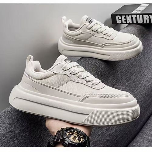 厚底 增高 轻便 高弹 简约 休闲板鞋 车缝线皮面时尚男鞋小白鞋主图