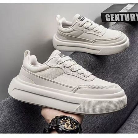 厚底 增高 轻便 高弹 简约 休闲板鞋 车缝线皮面时尚男鞋小白鞋