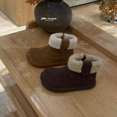 JBM 女童加绒雪地棉靴2025新款儿童冬季加厚保暖翻毛防滑棉鞋潮