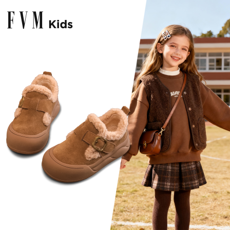 FVM女童勃肯鞋子儿童棉鞋2025新款冬季加绒女宝宝雪地靴中大童鞋