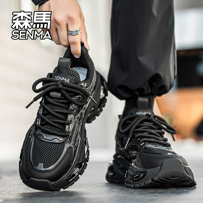 森马黑武士男鞋2025新款冬季软底跑步运动鞋男士百搭厚底老爹潮鞋主图