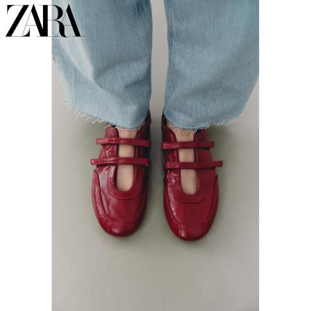 ZARA2025冬季新品 女鞋 漆皮效果双带饰圆头芭蕾鞋 5205511 600