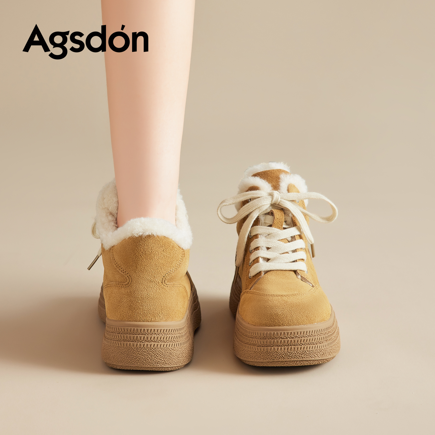 奥古狮登厚底雪地靴女2025新款冬季东北保暖短靴防水防滑软底棉鞋主图