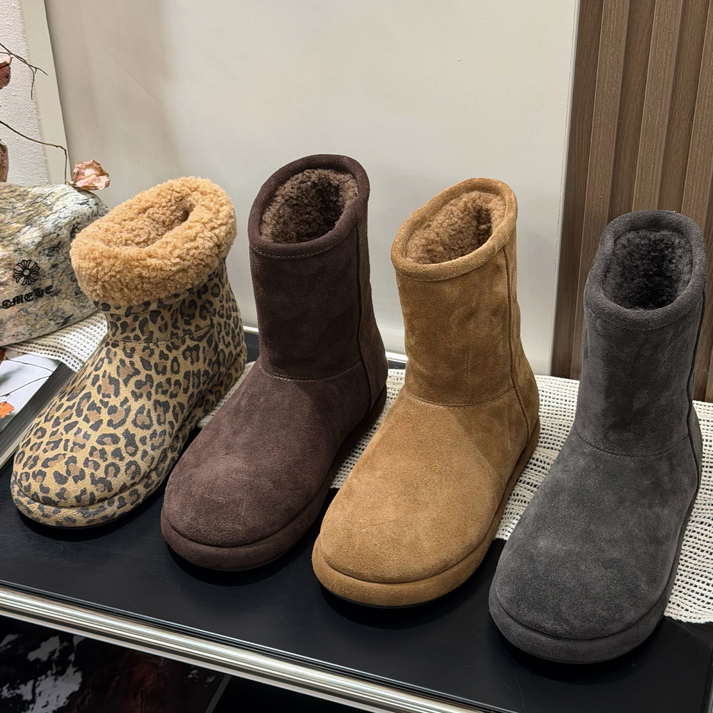 5CM内增高磨砂牛皮加绒雪地靴女2025新款保暖套筒棉鞋中筒靴女鞋主图