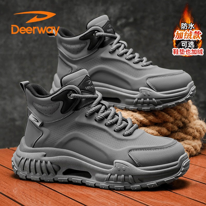 德尔惠男鞋冬季休闲防水高帮工装潮鞋加绒保暖户外运动登山马丁靴主图