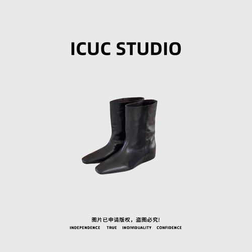 ICUC STUDIO-"英伦风黑色拉拉靴"设计款经典百搭尖头瘦瘦靴R66-1主图