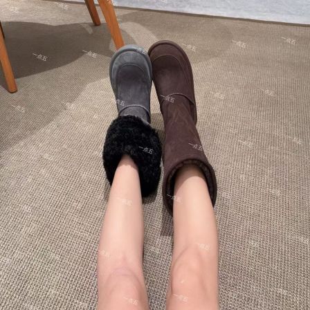 一点五隐形增高14厘米雪地靴一脚蹬小个子专属保暖棉鞋原创筒鞋