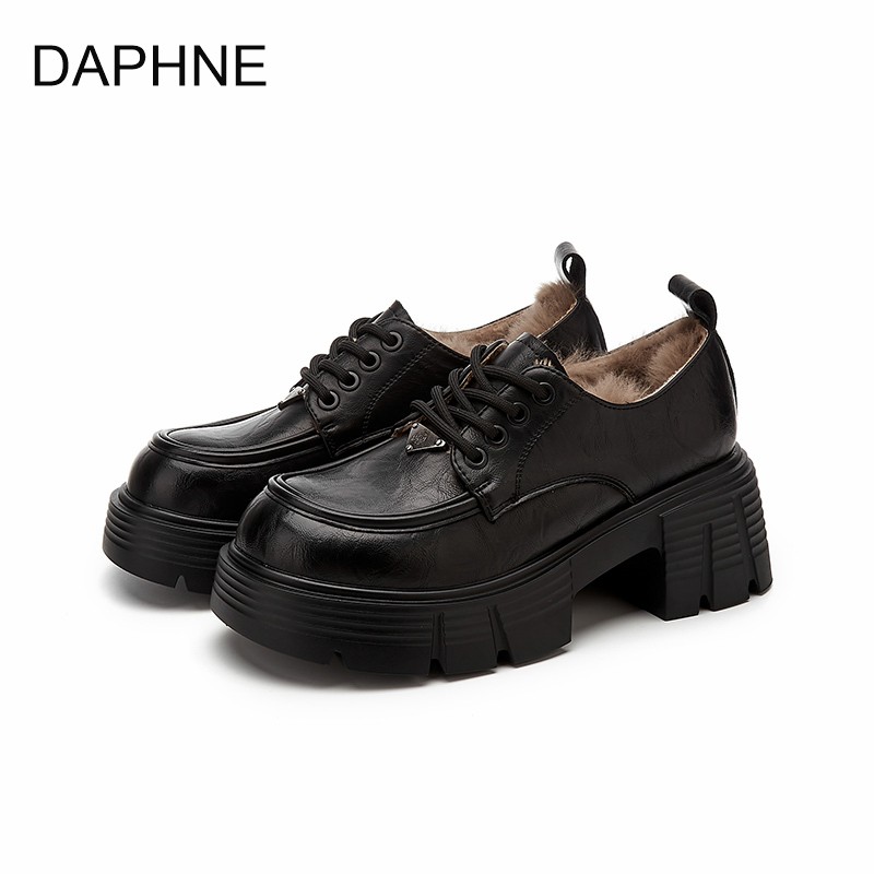 达芙妮加绒德比鞋2025秋季新款黑色时尚休闲鞋百搭轻便简约风女鞋主图