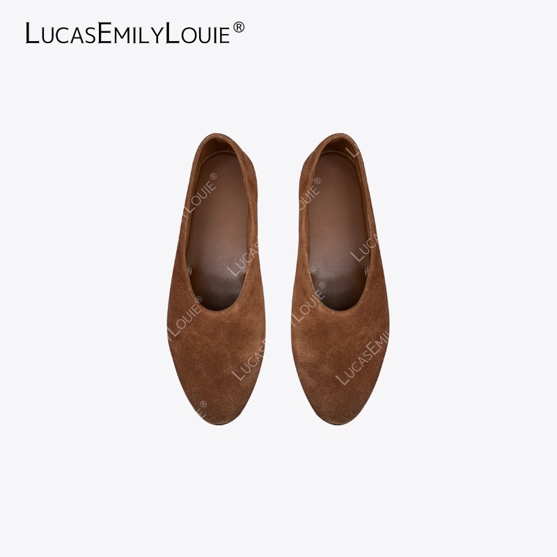 LUCASEMILYLOUIE欢姐0220复古做旧绒面皮浅口一脚蹬平底鞋250121主图