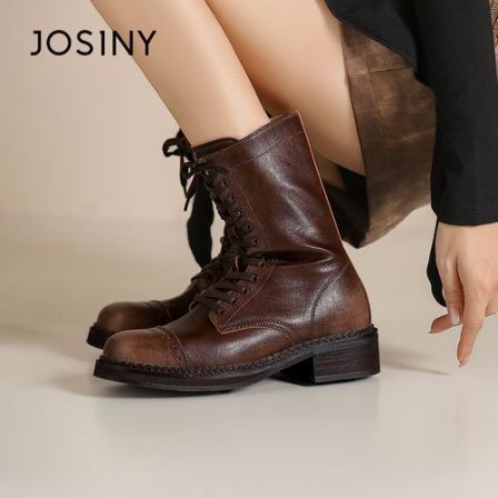 卓诗尼英伦风马丁靴女款2025新款秋美拉德复古短靴绑带酷飒时装靴