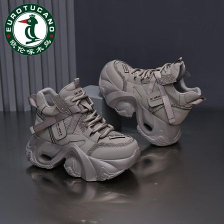 欧伦啄木鸟高帮老爹鞋女鞋2025新款秋冬加绒厚底内增高运动休闲鞋