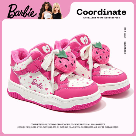 芭比童鞋女童运动鞋2025新款冬季加绒保暖儿童高帮板鞋女童二棉鞋