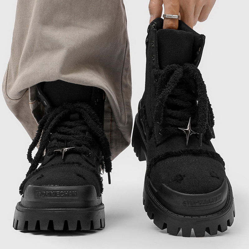 破坏四芒星马丁靴男大头德比厚底增高鞋美式牛仔布户外工装短靴子主图