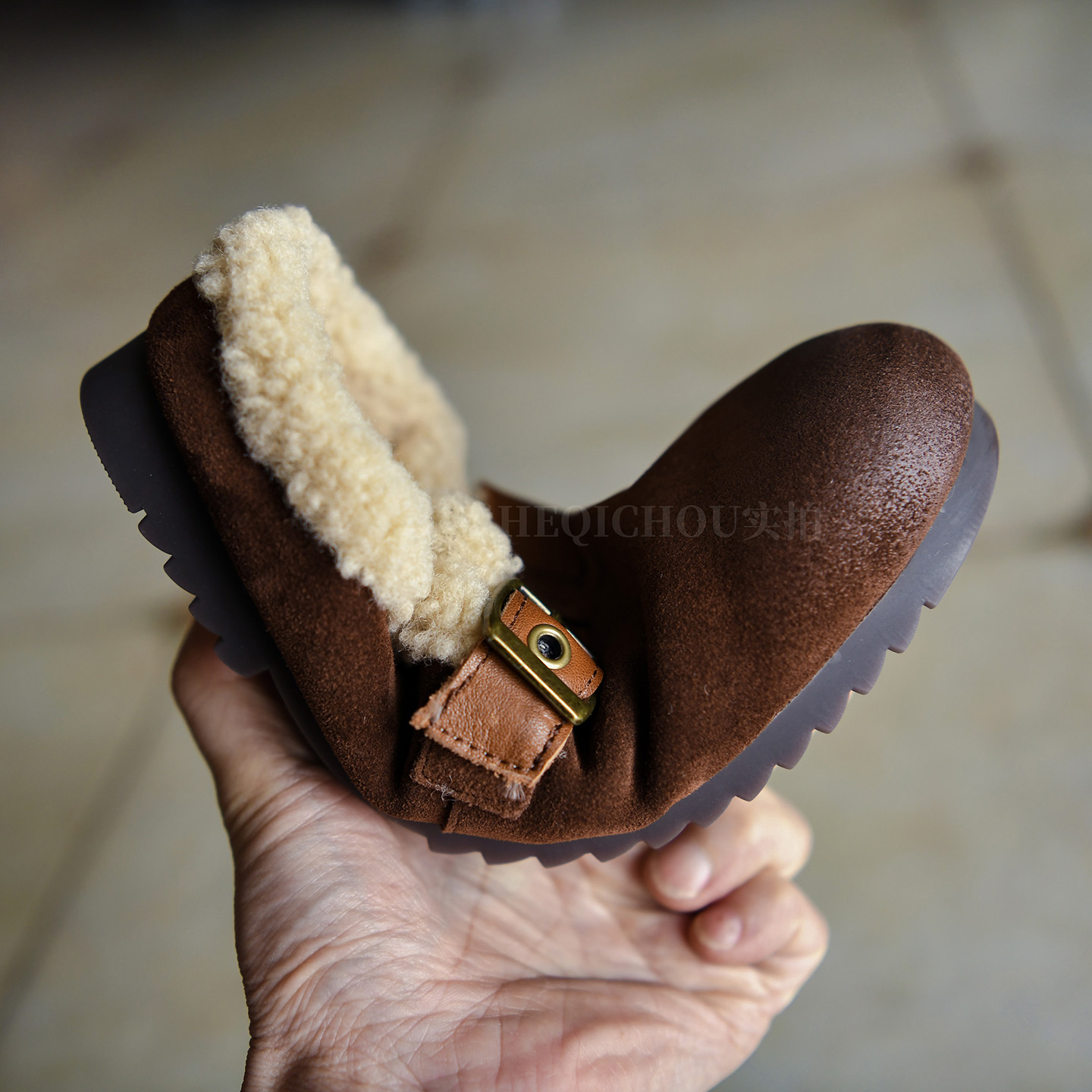 复古圆头平底加绒包头勃肯拖鞋女2025冬季新款毛毛拖鞋何其丑女鞋主图