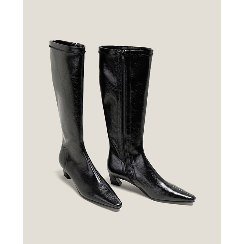 【鞋匠女王×即刻大长腿】增高显瘦包腿弹力不过膝长靴粗跟高筒靴主图