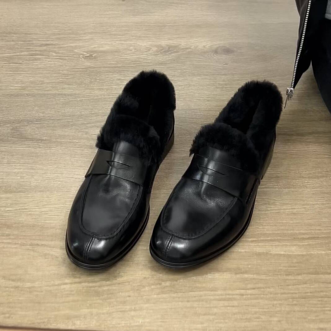 Dannyfrey秋冬文艺风圆头一脚蹬乐福鞋女加绒保暖百搭毛毛小皮鞋主图