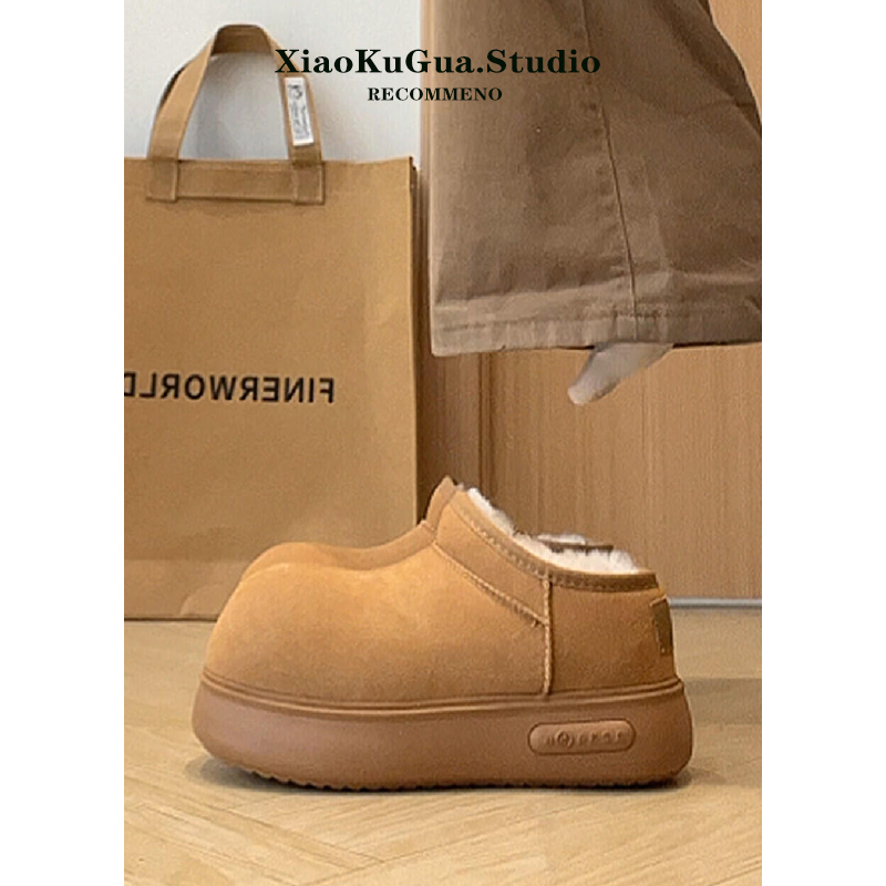 大头保暖雪地靴女2025新款冬季皮毛一体加绒加厚勃肯半拖厚底棉鞋主图