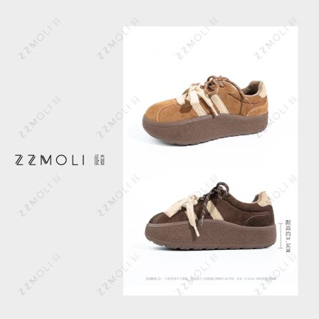 ZzMoLi征真 时尚双鞋带摇摇鞋女款百搭厚底加绒真皮鞋子ZBX57609