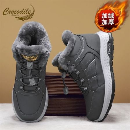 鳄鱼恤男女冬季棉鞋羊毛加厚加绒雪地靴东北皮毛一体大棉鞋休闲鞋